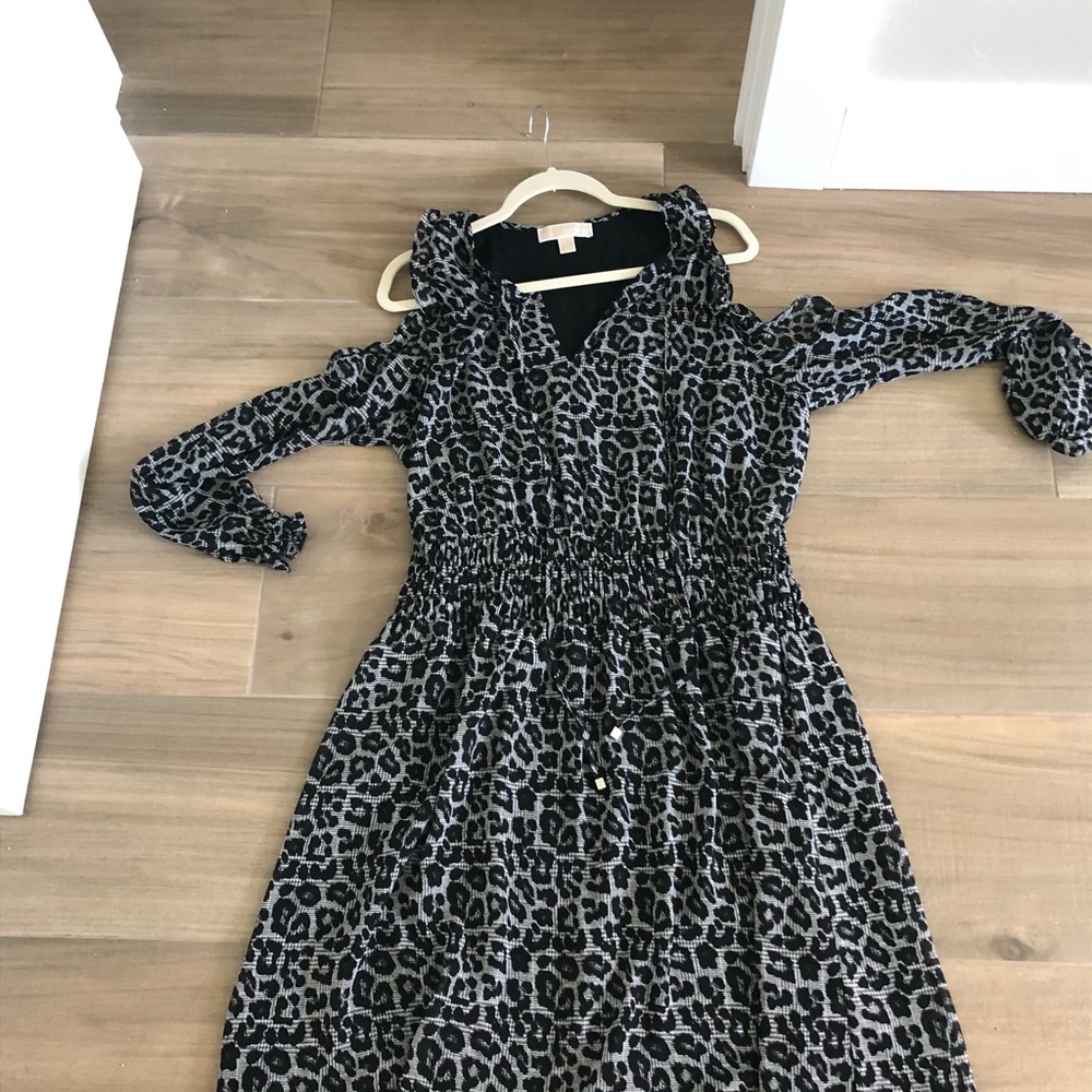 Michael Kors leopard print cold shoulder dress